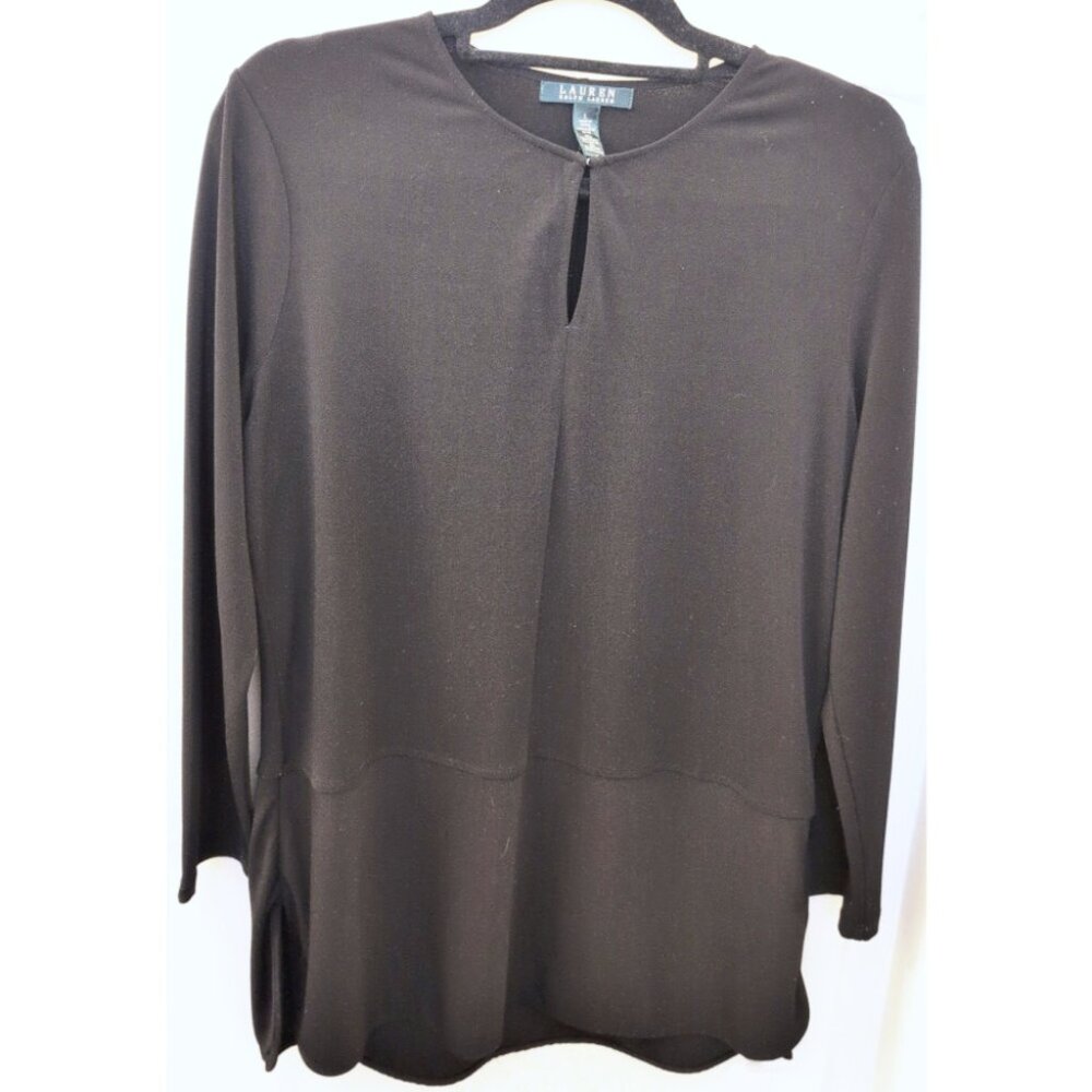 Lauren Ralph Lauren Black Blouse Keyhole Top Minimalist Shirt Aesthetic